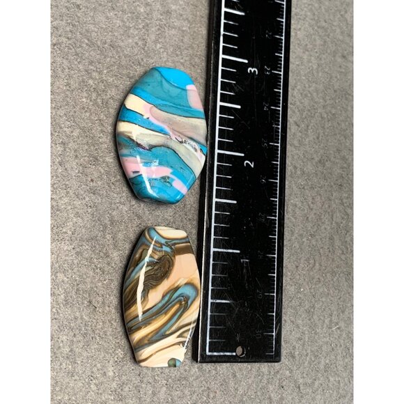 Set of 2 Handcrafted Swirled Oval Art Lampwork Glass Beads - Picture 4 of 5